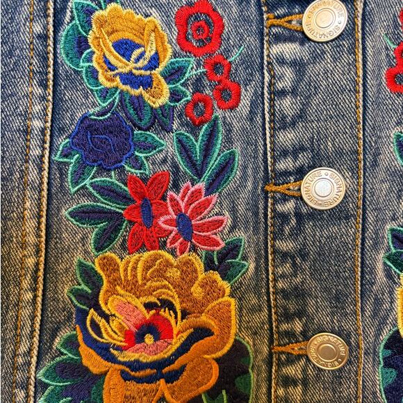 Signature8 Embroidered Floral Denim Button Front A-Line Mini Skirt size S-M - Picture 5 of 8